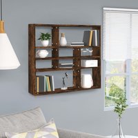 Berkfield Home Wall Shelf Smoked Oak 90x16x78 cm Engineered Wood in Brown | Size: 90 x 16 x 78 cm