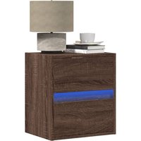 Berkfield Home Wall-mounted Bedside Cabinet with LED Lights Brown Oak