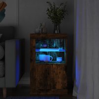 Berkfield Home Side Cabinet with LED Lights Smoked Oak Engineered Wood in Brown
