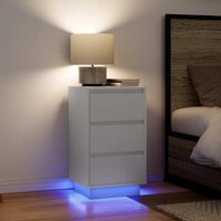 Berkfield Home Bedside Cabinet with LED Lights White 38x34x65 cm in White | Size: 38 x 34 x 65 cm