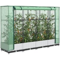 Berkfield Home Raised Bed with Greenhouse Cover Rattan Look 160x40x123 cm in White | Size: 160 x 40 x 123 cm