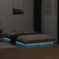 LED Bed Frame without Mattress Wax 120x190 cm Small Double Solid Wood