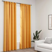 Berkfield Home Linen-Look Blackout Curtains with Hooks 2 pcs Yellow 140x245 cm