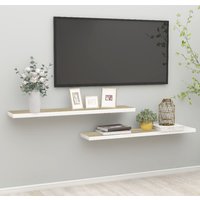 Berkfield Home Floating Wall Shelves 2 pcs Oak & White 120x23.5x3.8 cm MDF in Brown