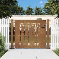 Berkfield Home Garden Gate 105x80 cm Corten Steel Bamboo Design in Brown