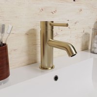 Brushed Brass Modern Deck Mounted Round Single Lever Basin Mono Mixer Tap