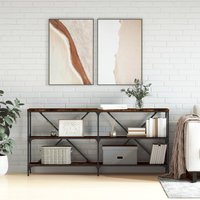 Berkfield Home Console Table Smoked Oak 160x30x75 cm Engineered Wood & Iron in Brown | Size: 160 x 30 x 75 cm