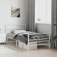 Berkfield Home Metal Bed Frame without Mattress with Footboard White 100x200cm in White | Size: 100x200 cm
