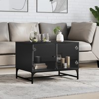 Berkfield Home Coffee Table with Glass Doors Black 68.5x50x50 cm
