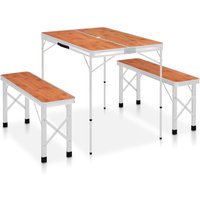 Berkfield Home Folding Camping Table with 2 Benches Aluminium Brown
