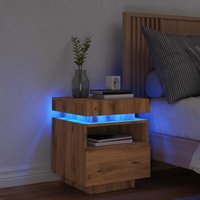 Berkfield Home Bedside Cabinet with LED Lights Artisan Oak 40x39x48.5 cm in Brown