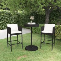 3 Piece Garden Bar Set Cushions Poly Rattan