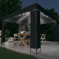 Berkfield Home Gazebo with Double Roof&LED String Lights 3x3 m Anthracite in Black