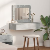 Berkfield Home Wall Hanging Dressing Table with LED Lights Concrete Grey