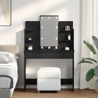 Berkfield Home Dressing Table with LED Lights Black Oak 96x40x142 cm | Size: 96 x 40 x 142 cm
