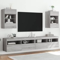 TV Wall Cabinets LED Lights 2 pcs Sonoma 40x30x60.5 cm