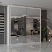 MN Furniture Cuba Sliding Mirror Wardrobe - LED Light 120cm x 217cm in White | Size: 120 cm x 217 cm