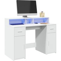 Berkfield Home Desk with LED Lights White 120x55x91 cm Engineered Wood | Size: 120 x 55 x 91 cm
