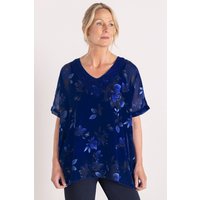 Printed Crochet Trim Kimono Top Cobalt