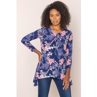 Klass. Women's Hanky Hem Printed Jersey Top in Navy | Size: Large