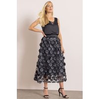Klass. Women's Circle Applique Mesh Midi Skirt in Black | Size: Large