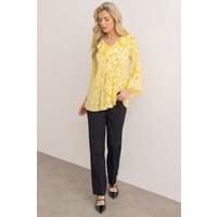 Klass. Women's Floral Print Pleated Ruffle Top in Yellow | Size: 10