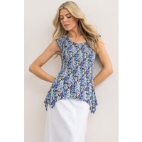 Klass. Floral Print Pleated Dip Hem Top