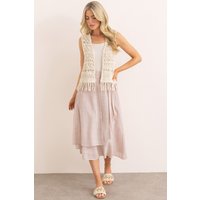 Klass. Linen Blend Mock Wrap Midi Skirt