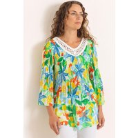 Bouquet Print Pleated Top Lime