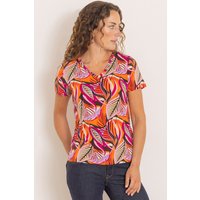 Leaf Print V Neck Top