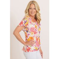 Anna Rose Women's Bouquet Printed Eyelet Jersey Blouse in White | Size: Medium