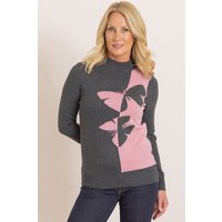 Anna Rose Embellished Butterfly Knit Top in Grey