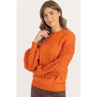 Klass. Women's Textured Sleeve Knitted Top - Orange