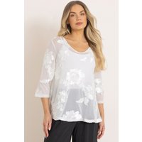 Klass. Women's Floral Mesh V-Neck Top in Ivory