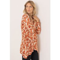 Klass. Leaf Print Hanky Hem Jersey Top