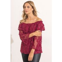 Klass. Women's Embroidered Lace Bardot Top - Dark Red