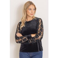 Klass. Women's Velour Top with Lace Sleeves