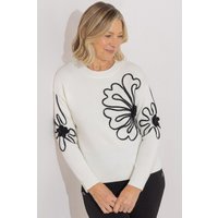 Anna Rose Shimmer Floral Knitted Jumper in Cream