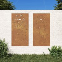 Berkfield Home Garden Wall Decorations 2pcs 105x55cm Corten Steel Flower Design in Brown | Size: 105x55 cm
