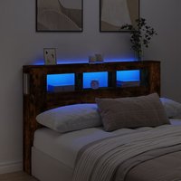 Berkfield Home LED Headboard Smoked Oak 160x18.5x103.5 cm Engineered Wood in Brown