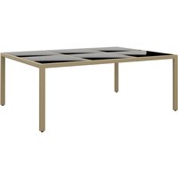 Berkfield Home Garden Table 200x150x75 cm Tempered Glass & Poly Rattan Beige | Size: 200 x 150 x 75 cm