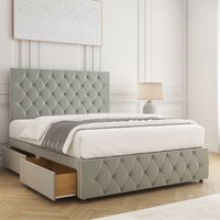 Mulberry Velvet Divan Bed 24" Headboard Footboard 4Drawers & Mattress Double