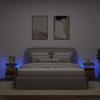Berkfield Home Bedside Cabinets with LED 2 pcs Old Wood 35x39x55 cm Engineered Wood in Brown | Size: 35 x 39 x 55 cm