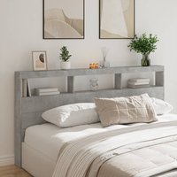 Berkfield Home Headboard Cabinet with LED Concrete Grey 200x17x102 cm | Size: 200 x 17 x 102 cm