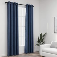 Berkfield Home Linen-Look Blackout Curtains with Grommets 2 pcs Blue 140x245cm | Size: 140x245 cm