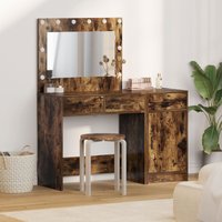 2 Piece Dressing Table Set LED Smoked Oak Engineered Wood
