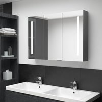 Berkfield Home LED Bathroom Mirror Cabinet 89x14x62 cm Grey | Size: 89 x 14 x 62 cm