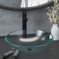 Bathroom Sink Tap & Push Drain Frosted Tempered Glass