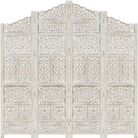 Berkfield Home Hand carved 4-Panel Room Divider White 160x165 cm Solid Mango Wood