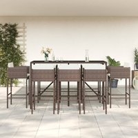 Berkfield Home 9 Piece Garden Bar Set with Cushions Brown Poly Rattan